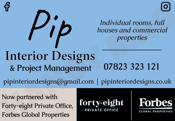 Pip Interior Designs advert in the Forty-eight Private Office and Forbes Global Properties Jersey and Guernsey publications